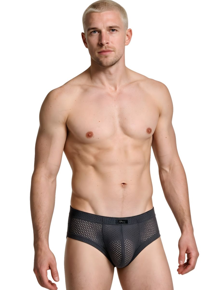 Xtremen Microfiber Mesh V-Cut Briefs - Gray