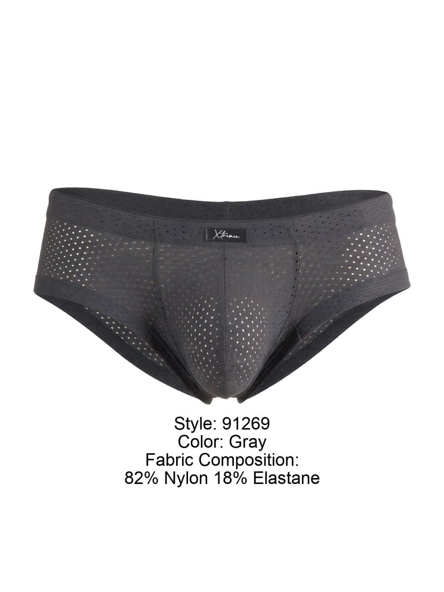 Xtremen Microfiber Mesh V-Cut Briefs - Gray