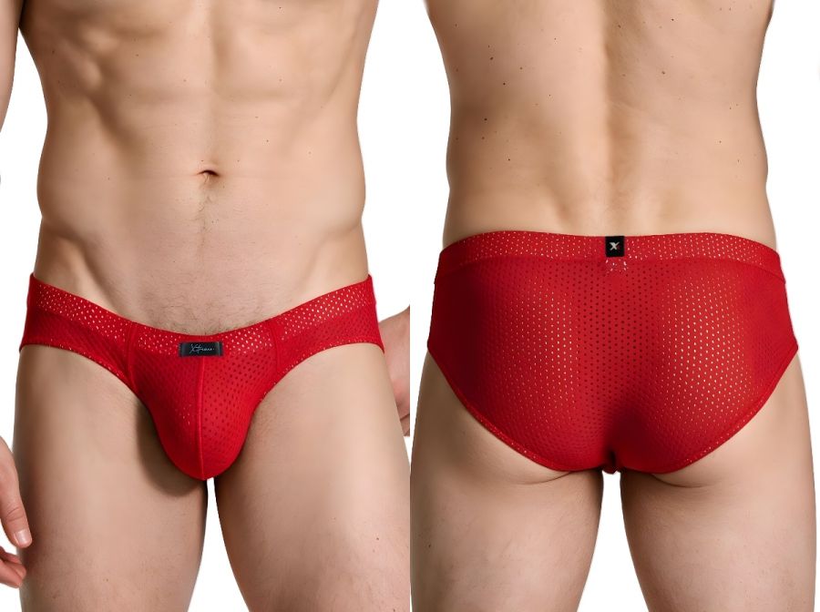 Xtremen Microfiber Mesh Perforated Briefs - Red