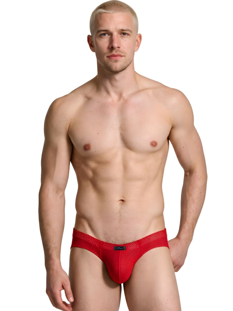 Xtremen Microfiber Mesh Perforated Briefs - Red