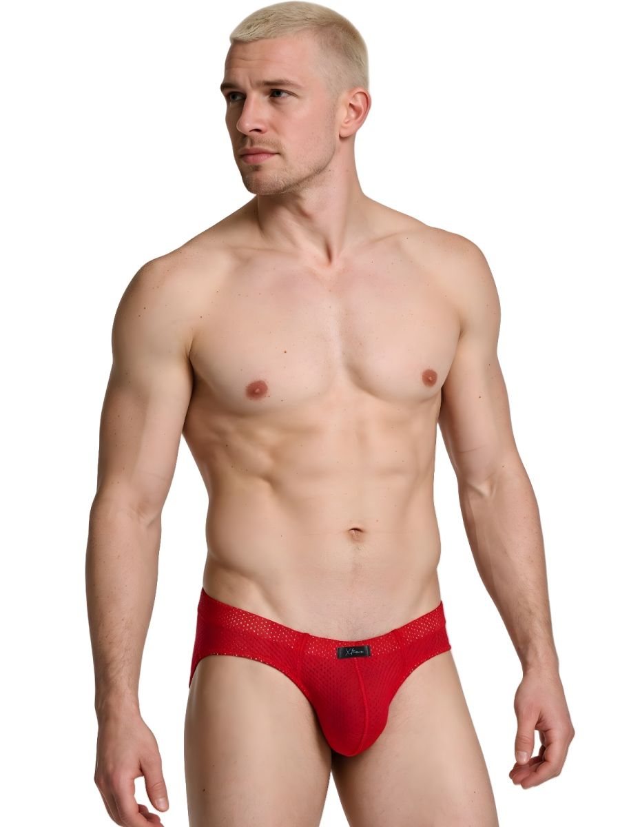 Xtremen Microfiber Mesh Perforated Briefs - Red