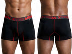 Xtremen Sleek Microfiber Contrast-Stitch Boxer Briefs - Black