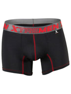 Xtremen Sleek Microfiber Contrast-Stitch Boxer Briefs - Black