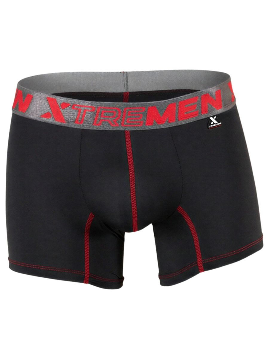 Xtremen Sleek Microfiber Contrast-Stitch Boxer Briefs - Black
