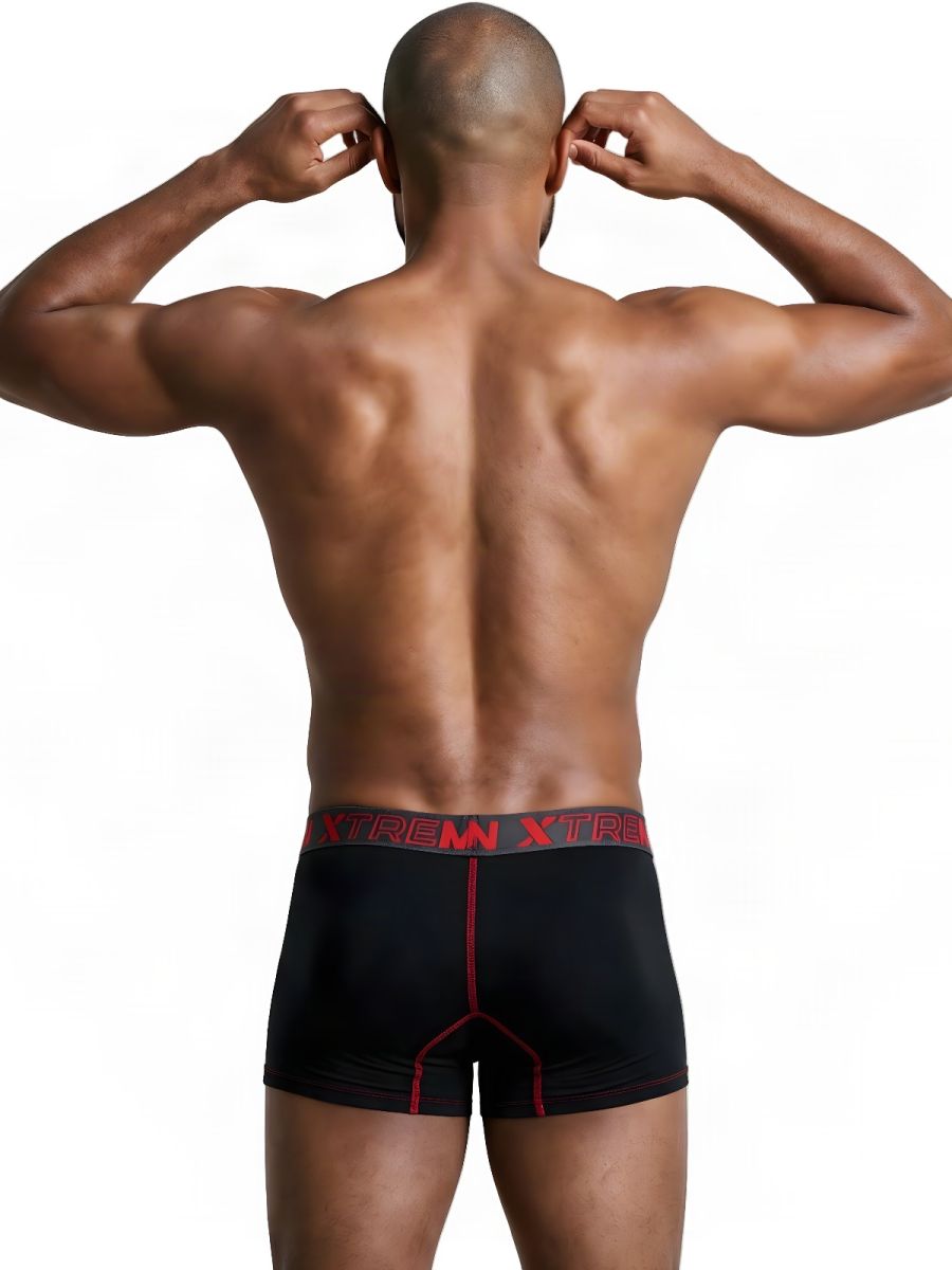 Xtremen Sleek Microfiber Contrast-Stitch Boxer Briefs - Black