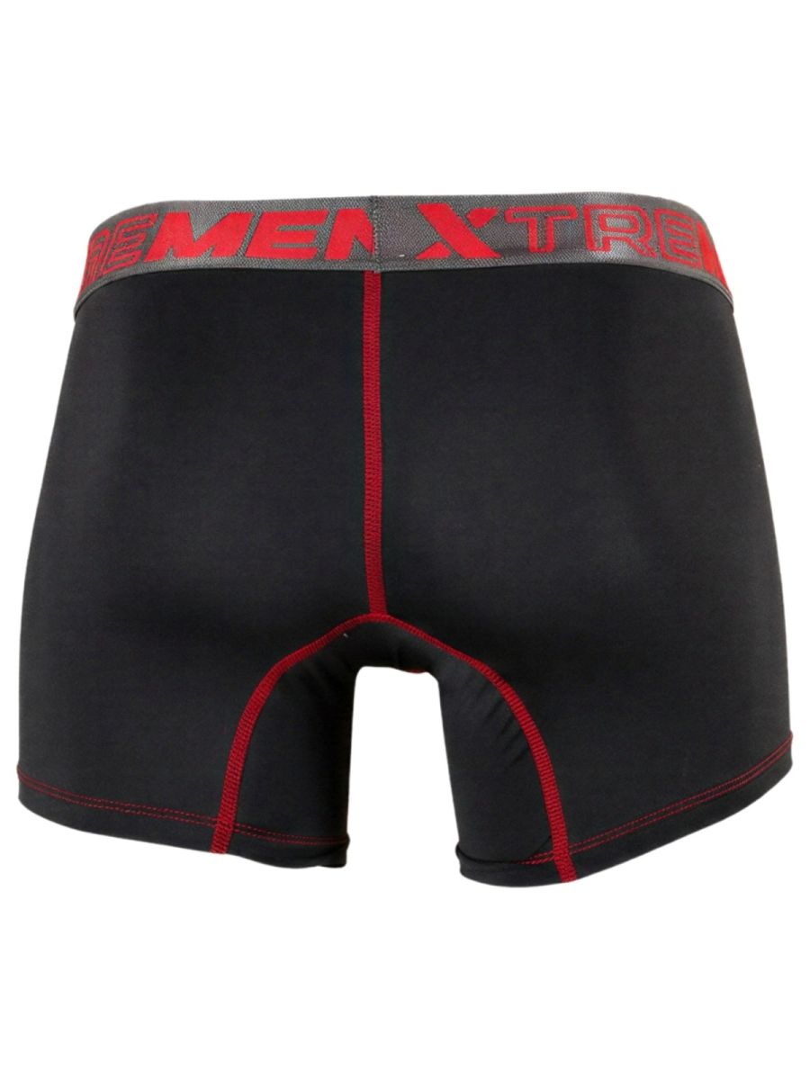 Xtremen Sleek Microfiber Contrast-Stitch Boxer Briefs - Black