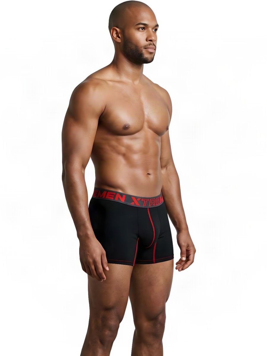 Xtremen Sleek Microfiber Contrast-Stitch Boxer Briefs - Black