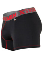 Xtremen Sleek Microfiber Contrast-Stitch Boxer Briefs - Black