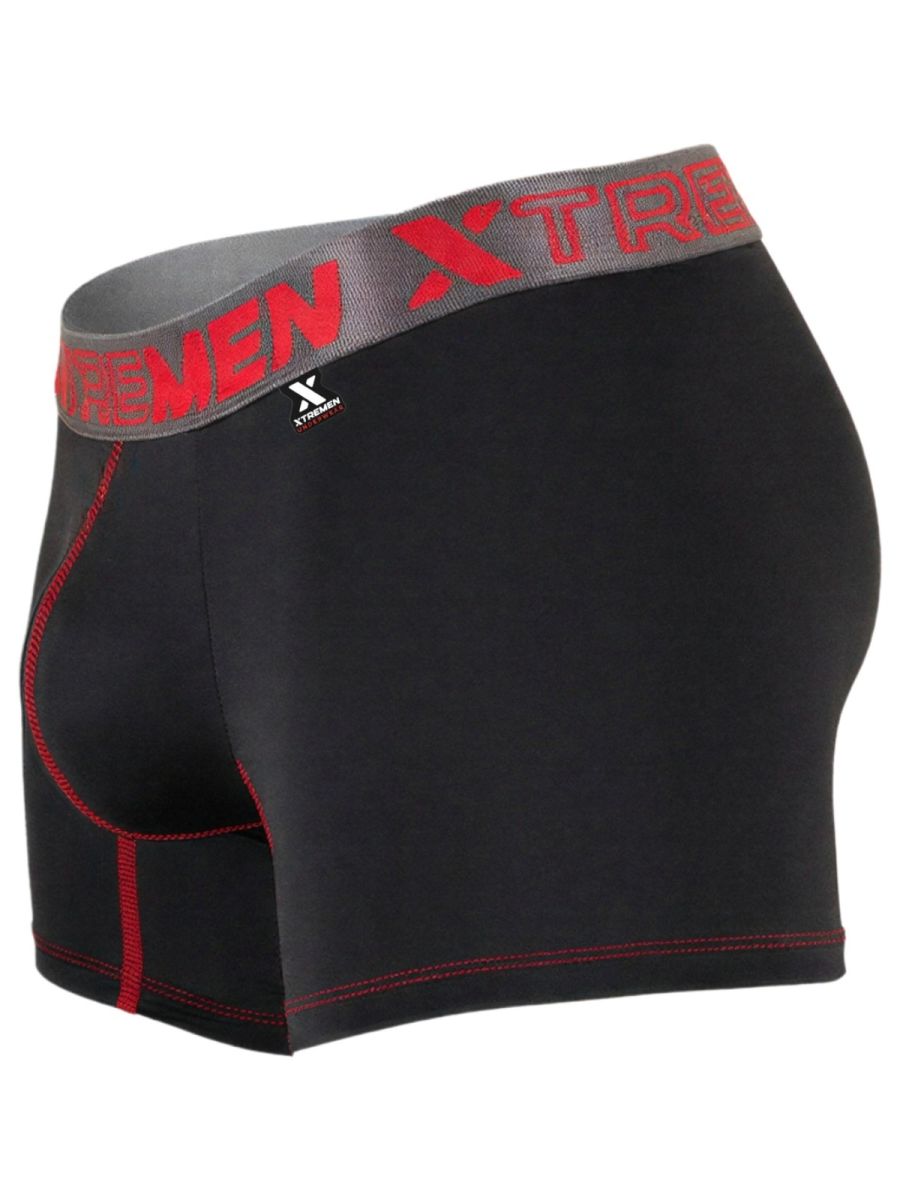 Xtremen Sleek Microfiber Contrast-Stitch Boxer Briefs - Black