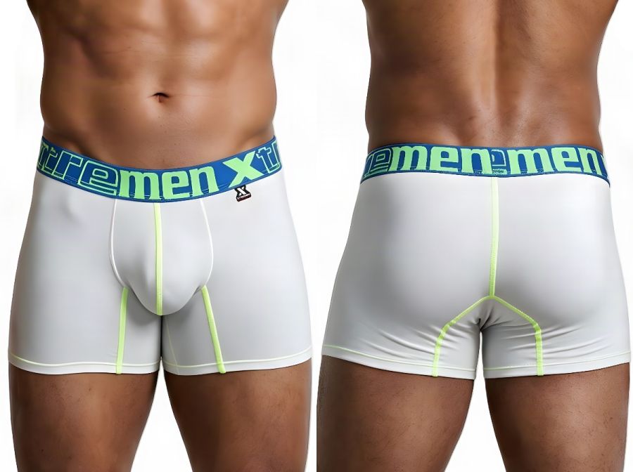 Xtremen Sleek Microfiber Contrast-Stitch Boxer Briefs - White