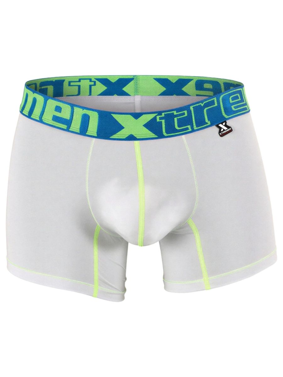 Xtremen Sleek Microfiber Contrast-Stitch Boxer Briefs - White