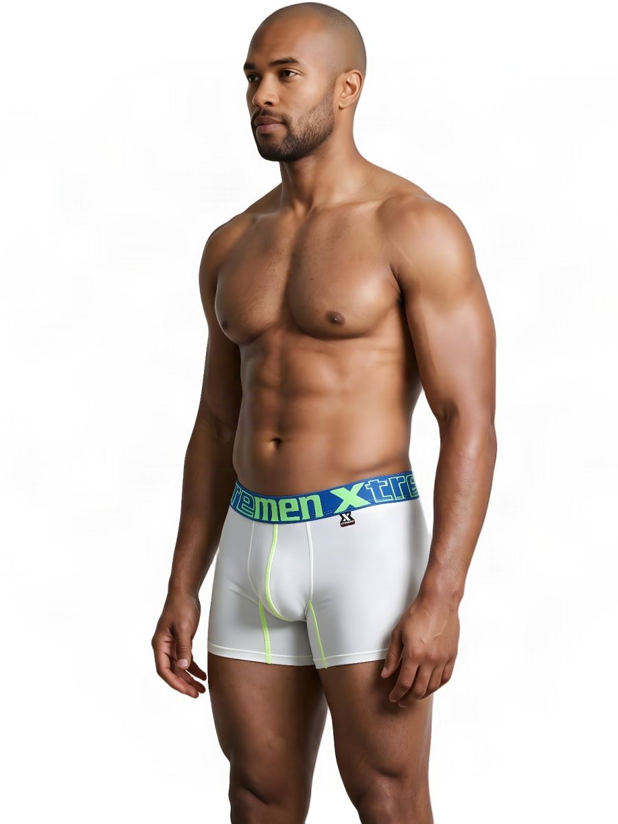 Xtremen Sleek Microfiber Contrast-Stitch Boxer Briefs - White