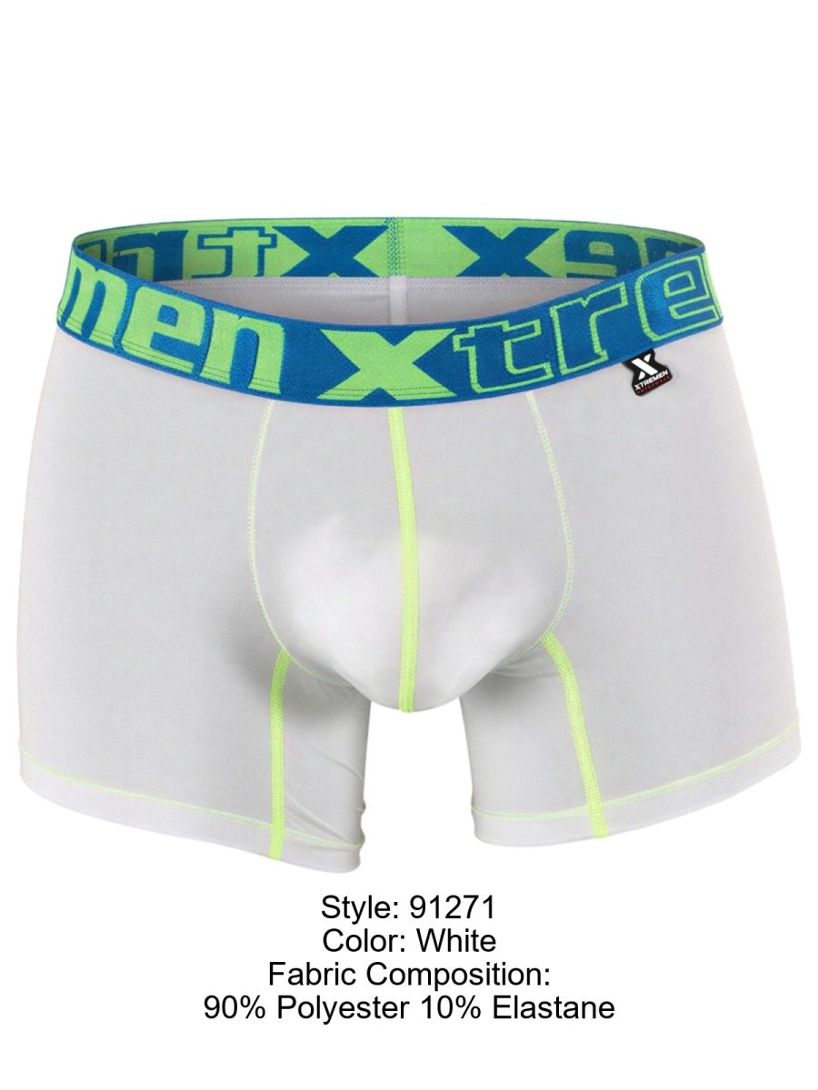 Xtremen Sleek Microfiber Contrast-Stitch Boxer Briefs - White
