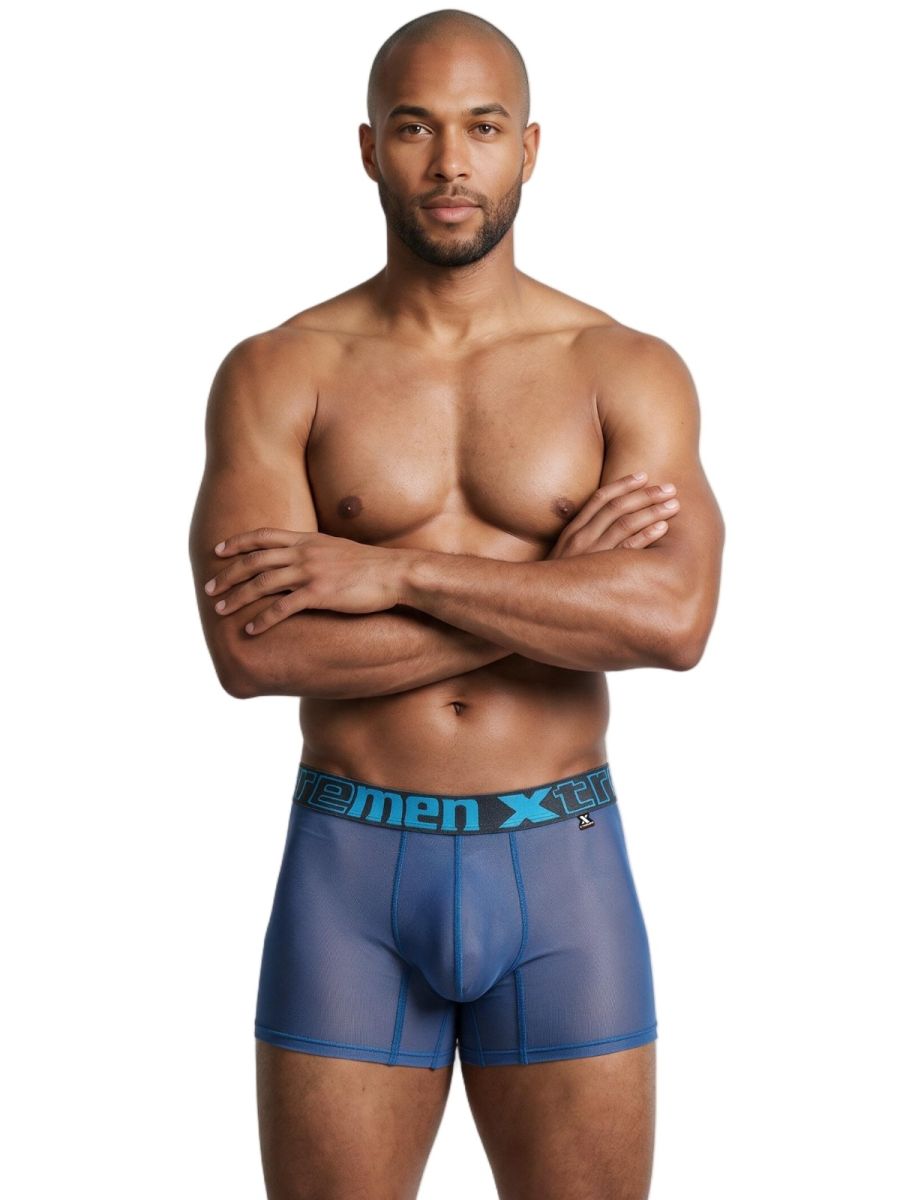 Xtremen Microfiber Mesh Boxer Briefs - Blue