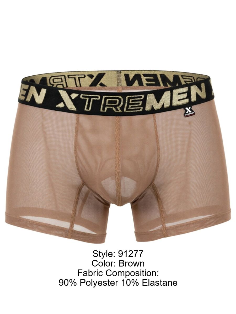 Xtremen Microfiber Mesh Boxer Briefs - Brown