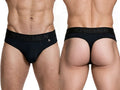 Xtremen Sleek Microfiber Wide-Waistband Thongs - Black