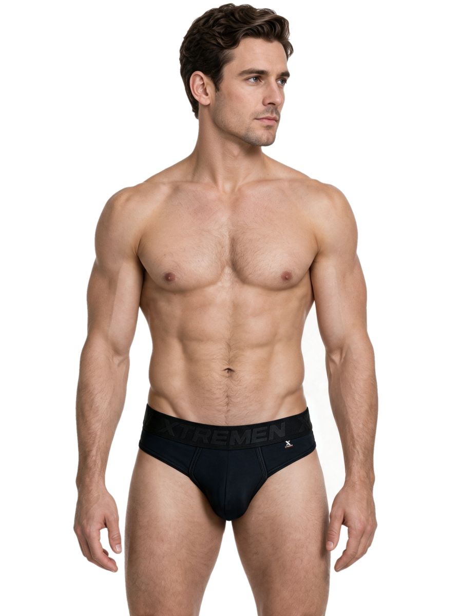 Xtremen Sleek Microfiber Wide-Waistband Thongs - Black