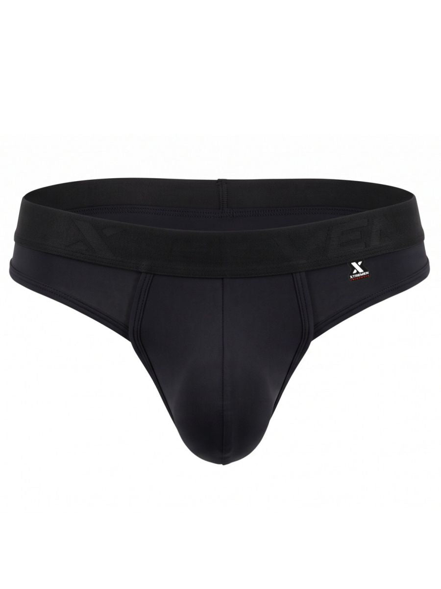 Xtremen Sleek Microfiber Wide-Waistband Thongs - Black