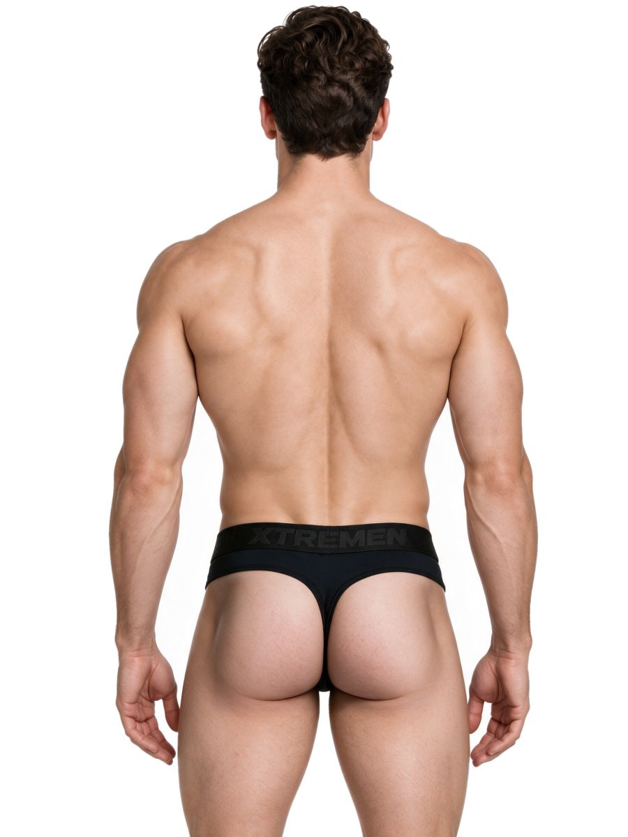 Xtremen Sleek Microfiber Wide-Waistband Thongs - Black