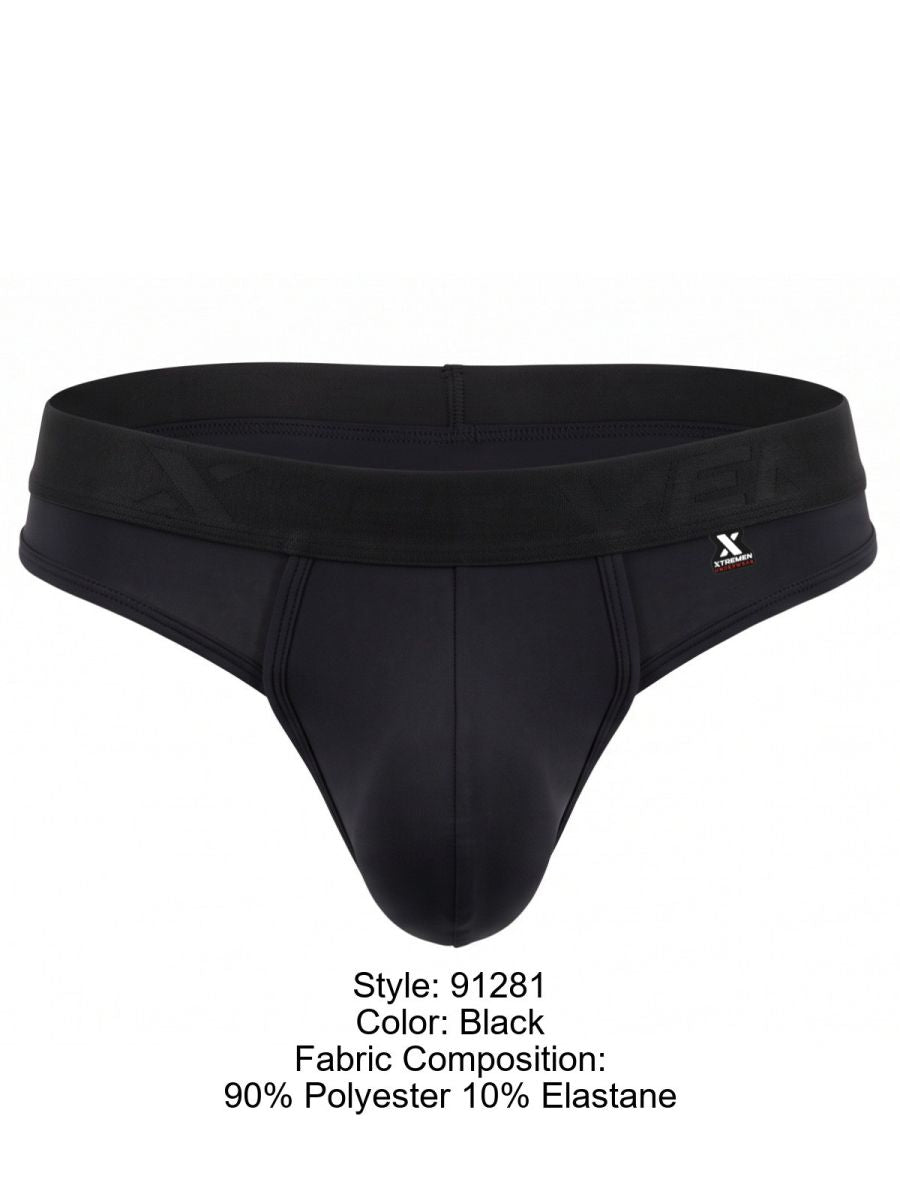 Xtremen Sleek Microfiber Wide-Waistband Thongs - Black