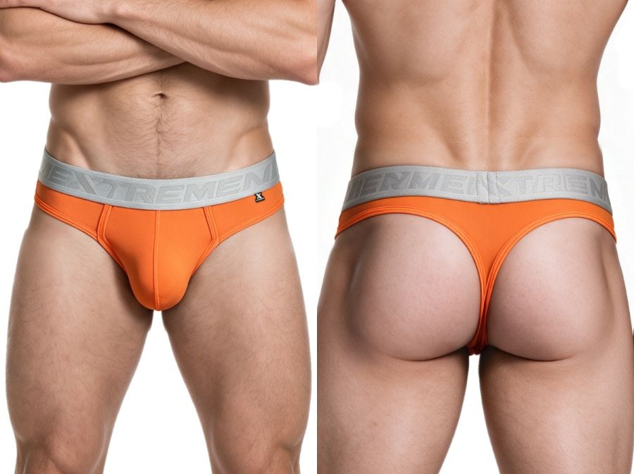 Xtremen Sleek Microfiber Wide-Waistband Thongs - Orange