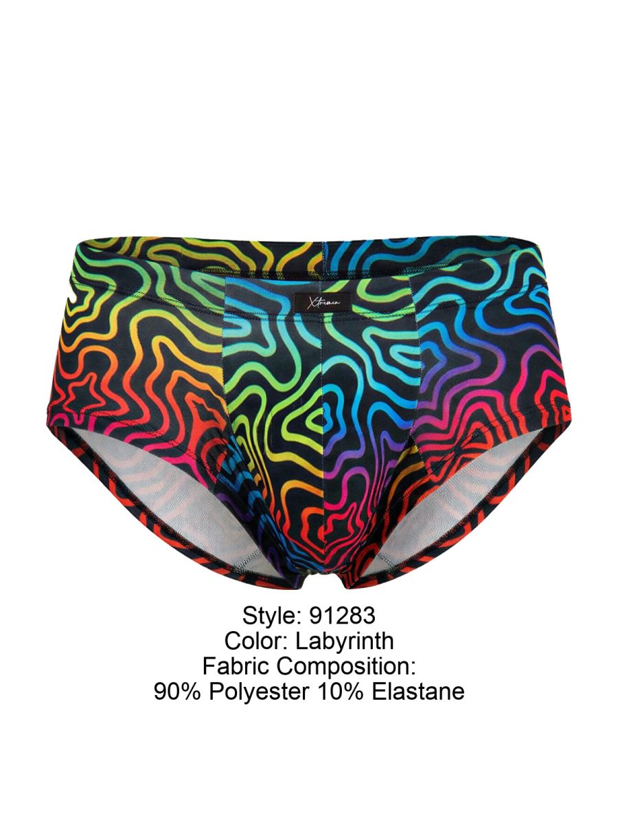 Xtremen Rainbow Printed Microfiber Briefs - Labyrinth
