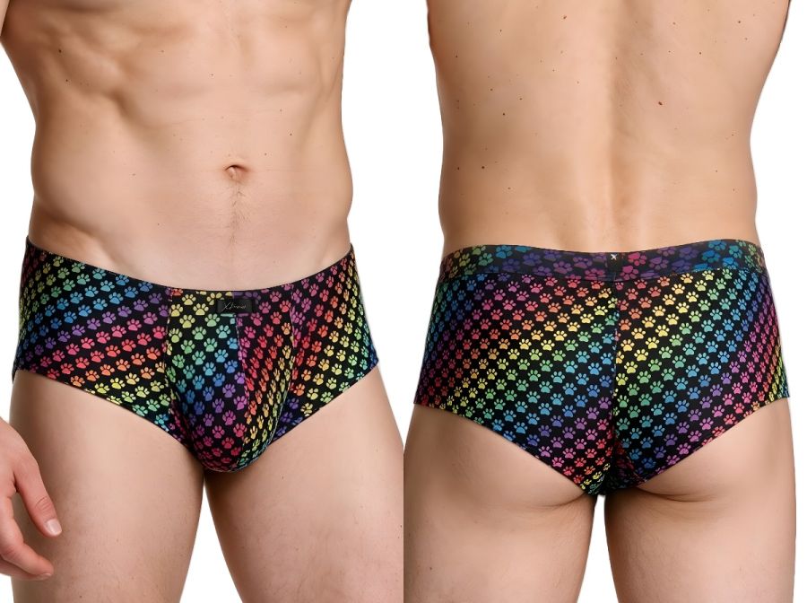 Xtremen Rainbow Printed Microfiber Briefs - Paw print