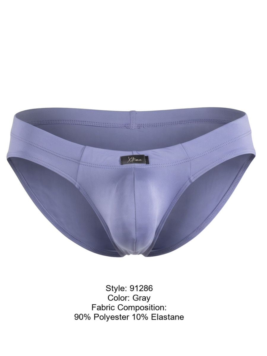 Xtremen Sleek Microfiber Covered-Waistband Briefs - Gray