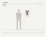 JJ Quinn, Tit's Out, 2018 — scale drawing, 12 × 16 inches, with a 5 ft 10 in figure for scale
