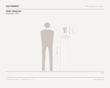 Perry Iannaconi, Newsboys #1, 2024 — scale drawing, 5.5 × 8.25 inches, with a 5 ft 10 in figure for scale