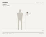 Albert Daag, i swear on my chest, 2024 — scale drawing, 4 × 6.06 inches, with a 5 ft 10 in figure for scale