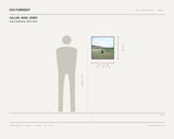 Callan Jaida Jones, Pup & Badlands, 2022-2025 — scale drawing, 20 × 20 inches, with a 5 ft 10 in figure for scale