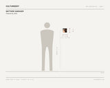 Matthew Sandager, Polaroid 26, 2025 — scale drawing, 6 × 6 inches, with a 5 ft 10 in figure for scale