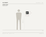 Jeffrey Sousa, Undress Me, 2024 — scale drawing, 12 × 9 inches, with a 5 ft 10 in figure for scale
