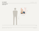 Qamar Bradford, Untitled #1, 2025 — scale drawing, 18 × 24 inches, with a 5 ft 10 in figure for scale