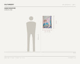 Qamar Bradford, Untitled #2, 2025 — scale drawing, 18 × 24 inches, with a 5 ft 10 in figure for scale