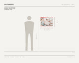 Qamar Bradford, Untitled #5, 2025 — scale drawing, 24 × 18 inches, with a 5 ft 10 in figure for scale
