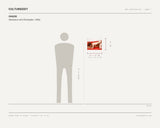 Chuck, Obsession and Christopher, 1990s — scale drawing, 14 × 11 inches, with a 5 ft 10 in figure for scale