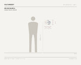 Nelson Balbela, Chicken Fillet #2, 2024/25 — scale drawing, 12 × 9 inches, with a 5 ft 10 in figure for scale
