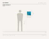 Darren Greenblatt, X, 2025 — scale drawing, 12 × 12 inches, with a 5 ft 10 in figure for scale