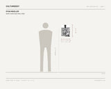 Ryan Mueller, North South East West, 2026 — scale drawing, 11.7 × 16.5 inches, with a 5 ft 10 in figure for scale