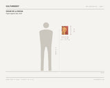 Oscar De La Rocha, Figure Against Red, 2024 — scale drawing, 9 × 12 inches, with a 5 ft 10 in figure for scale