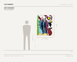 Mike Fernandez, Arnie, 2025 (diptych) — scale drawing, 36 × 48 inches, with a 5 ft 10 in figure for scale