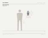 Brick Bradford, untitled, 1990s — scale drawing, 11.5 × 15.5 inches, with a 5 ft 10 in figure for scale