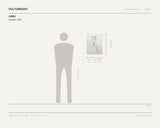 Cirby, untitled, 1985 — scale drawing, 15 × 19.75 inches, with a 5 ft 10 in figure for scale