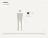 Michael Espinoza, Jojo Polaroid, 2024 — scale drawing, 10.5 × 10.5 inches, with a 5 ft 10 in figure for scale