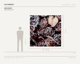 Nan Goldin, Wine & Roses, 2014 — scale drawing, 86.61 × 86.61 inches, with a 5 ft 10 in figure for scale