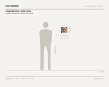 Court Watson + Alex Lucas, Leatherman (Kim David Smith) Plate, 2026 — scale drawing, 9 × 9 inches, with a 5 ft 10 in figure for scale
