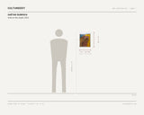 Gaëtan Dubroca, Asha on the carpet, 2023 — scale drawing, 11.81 × 15.75 inches, with a 5 ft 10 in figure for scale
