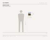 Michael Saling, Man in the desert #6, 2025 — scale drawing, 8 × 10 inches, with a 5 ft 10 in figure for scale